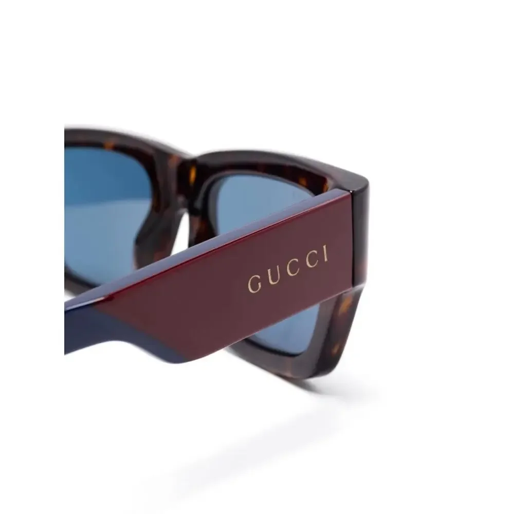 New Gucci GG1668S 002 Havana Sunglasses with Burgundy & Blue Temples Authentic